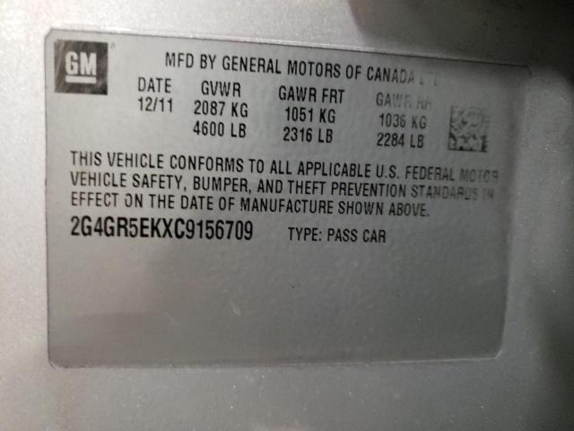 2G4GR5EKXC9156709 - 2012 BUICK REGAL 银色 照片 12