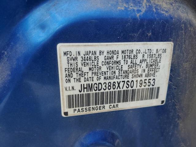 JHMGD386X7S019553 - 2007 HONDA FIT S 蓝色 照片 12