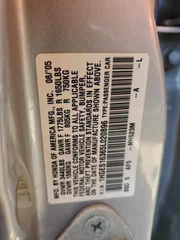 1HGES16365L020896 - 2005 HONDA CIVIC DX VP SILVER photo 12