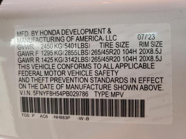 5FNYF8H54PB029786 - 2023 HONDA PASSPORT EXL WHITE photo 13