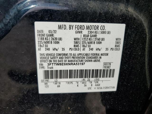 3FTTW8E9XNRA53197 - 2022 FORD MAVERICK XL BLACK photo 13