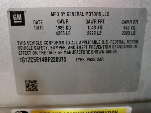 1G1ZC5E14BF220876 - 2011 CHEVROLET MALIBU 1LT SILVER photo 12