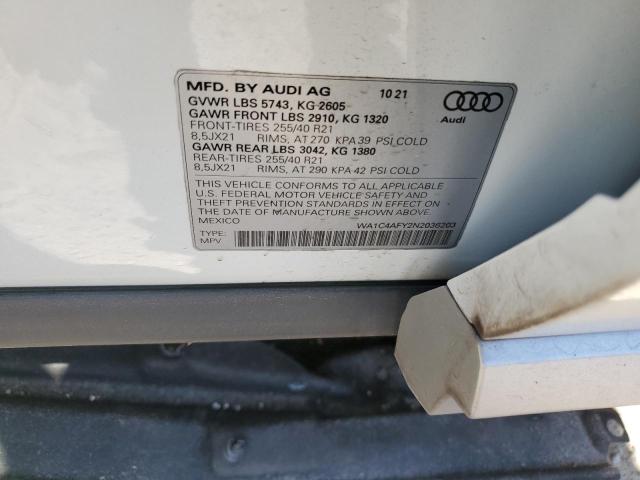 WA1C4AFY2N2036203 - 2022 AUDI SQ5 PRESTIGE WHITE photo 13