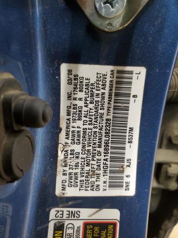 1HGFA16896L082328 - 2006 HONDA CIVIC EX BLUE photo 12