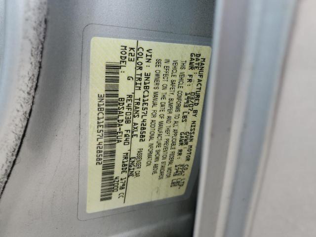 3N1BC11E57L428582 - 2007 NISSAN VERSA S SILVER photo 12