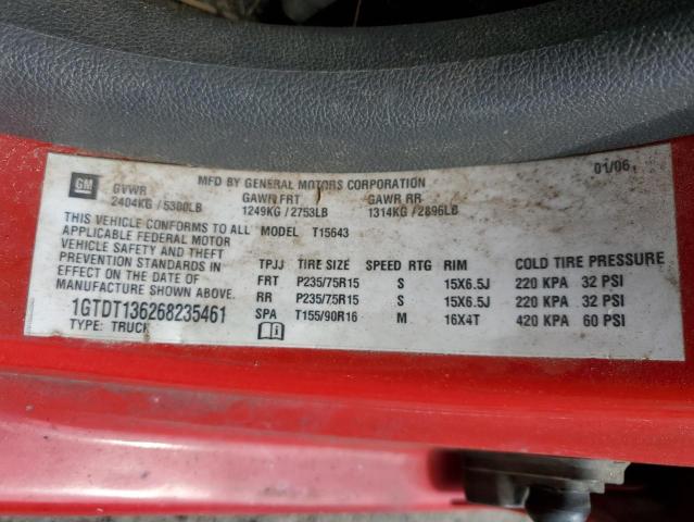 1GTDT136268235461 - 2006 GMC CANYON RED photo 12