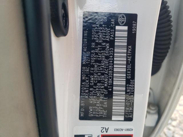 4T1BK3DB3BU404353 - 2011 TOYOTA AVALON BASE 白色 照片 13