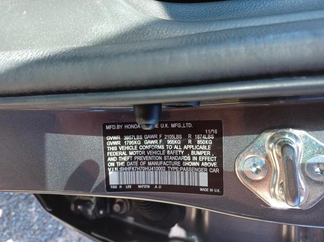 SHHFK7H70HU410002 - 2017 HONDA CIVIC EXL ნაცრისფერი ფოტო 10