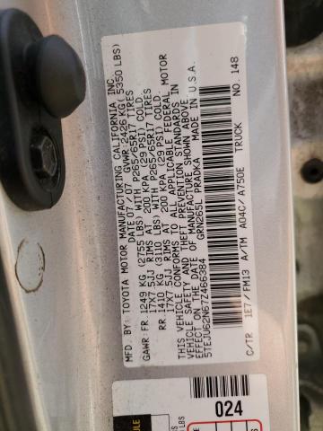 5TEJU62N67Z466384 - 2007 TOYOTA TACOMA DOUBLE CAB PRERUNNER SILVER photo 12