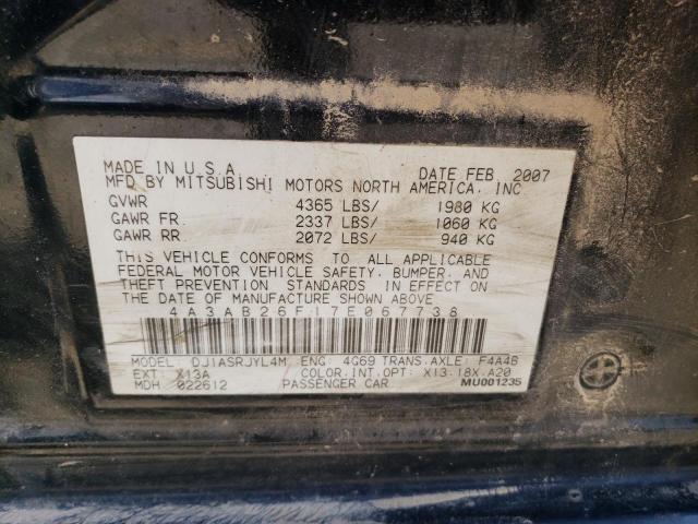 4A3AB26F17E067738 - 2007 MITSUBISHI GALANT DE BLACK photo 12