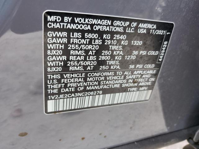 1V2JE2CA3NC206276 - 2022 VOLKSWAGEN ATLAS CROS SE Серый фото 14