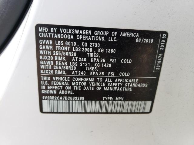 1V2RR2CA7KC583289 - 2019 VOLKSWAGEN ATLAS SEL WHITE photo 12