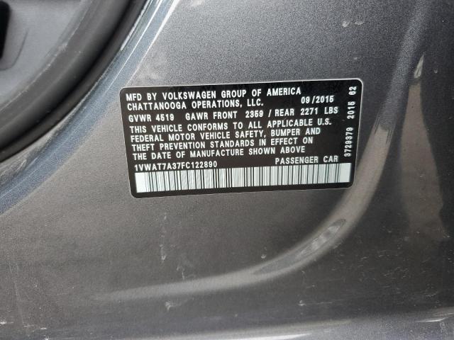 1VWAT7A37FC122890 - 2015 VOLKSWAGEN PASSAT S GRAY photo 12