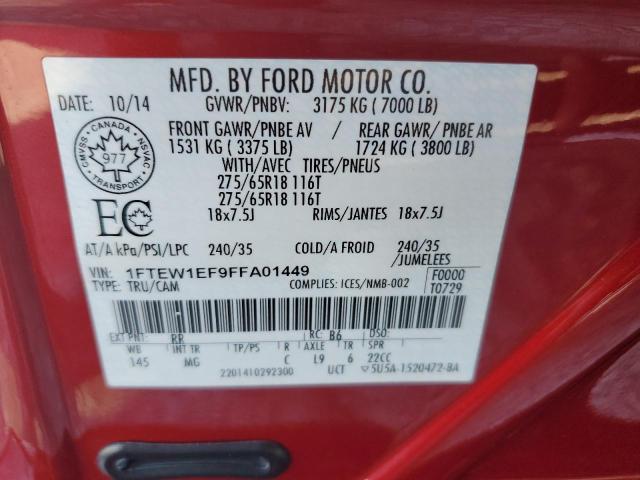 1FTEW1EF9FFA01449 - 2015 FORD F150 SUPERCREW RED photo 12