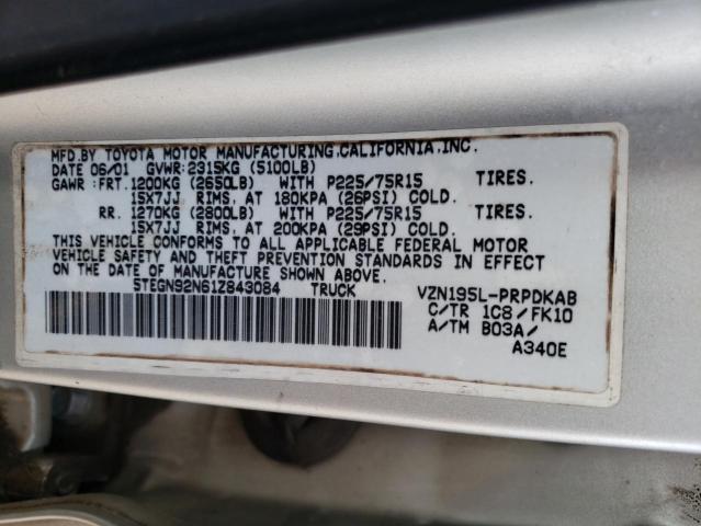 5TEGN92N61Z843084 - 2001 TOYOTA TACOMA DOUBLE CAB PRERUNNER SILVER photo 13