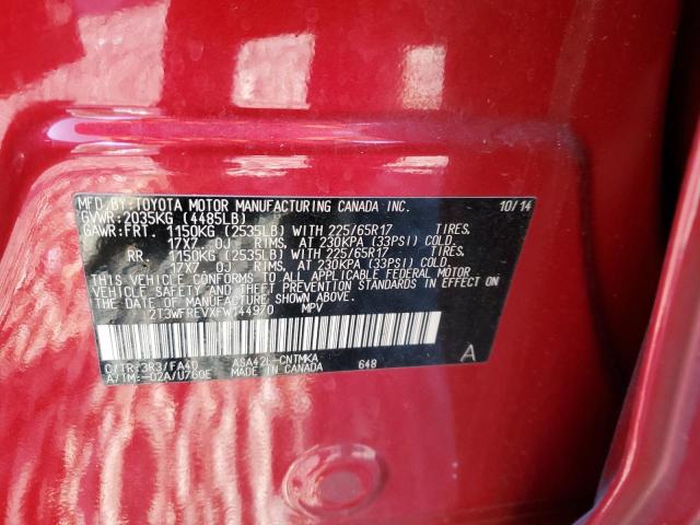 2T3WFREVXFW144970 - 2015 TOYOTA RAV4 XLE RED photo 12