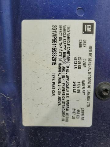 2G1WP551159332815 - 2005 CHEVROLET IMPALA SS BLUE photo 12