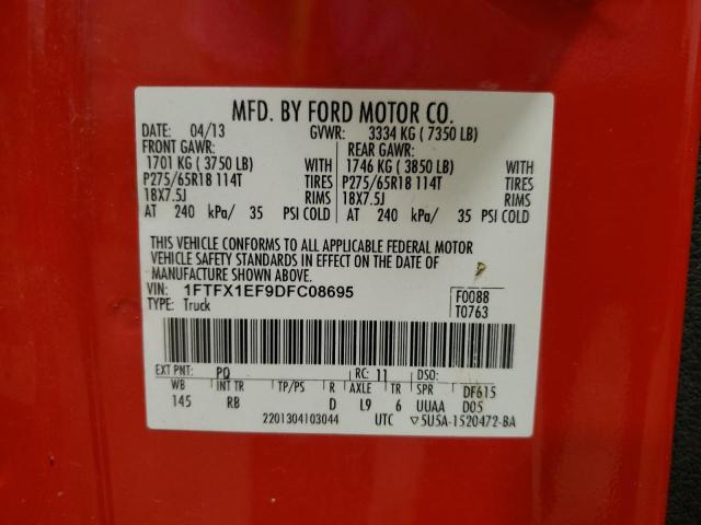 1FTFX1EF9DFC08695 - 2013 FORD F150 SUPER CAB RED photo 12