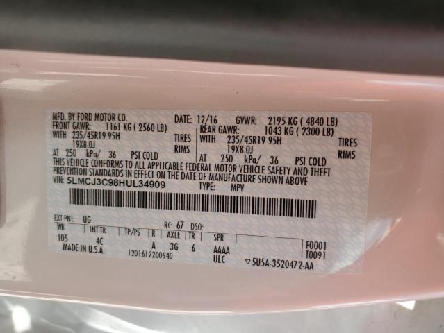 5LMCJ3C98HUL34909 - 2017 LINCOLN MKC RESERVE WHITE photo 12