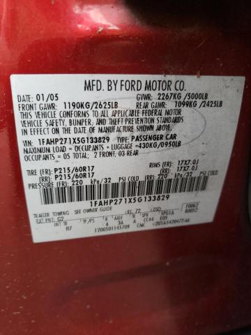 1FAHP271X5G133829 - 2005 FORD FIVE HUNDR SEL RED photo 12