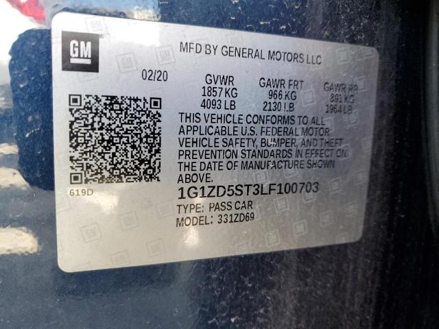 1G1ZD5ST3LF100703 - 2020 CHEVROLET MALIBU LT BLUE photo 12