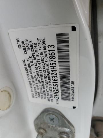 2HGES16324H578613 - 2004 HONDA CIVIC DX VP Ağ foto 12