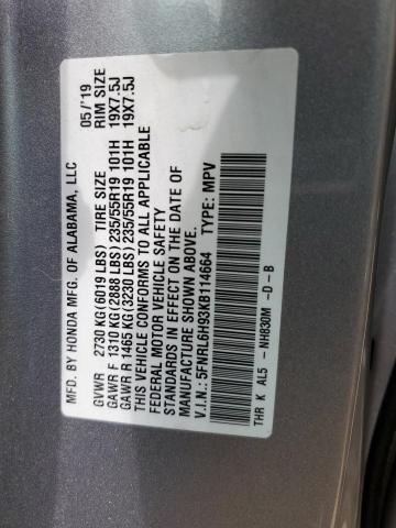 5FNRL6H93KB114664 - 2019 HONDA ODYSSEY ELITE SILVER photo 13