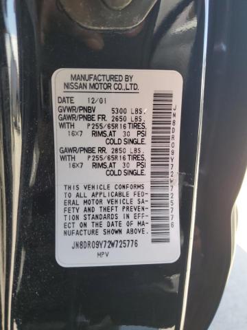 JN8DR09Y72W725776 - 2002 NISSAN PATHFINDER LE BLACK photo 13