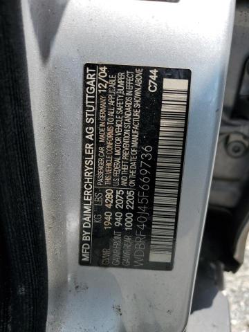 WDBRF40J45F669736 - 2005 MERCEDES-BENZ C 230K SPORT SEDAN SILVER photo 12