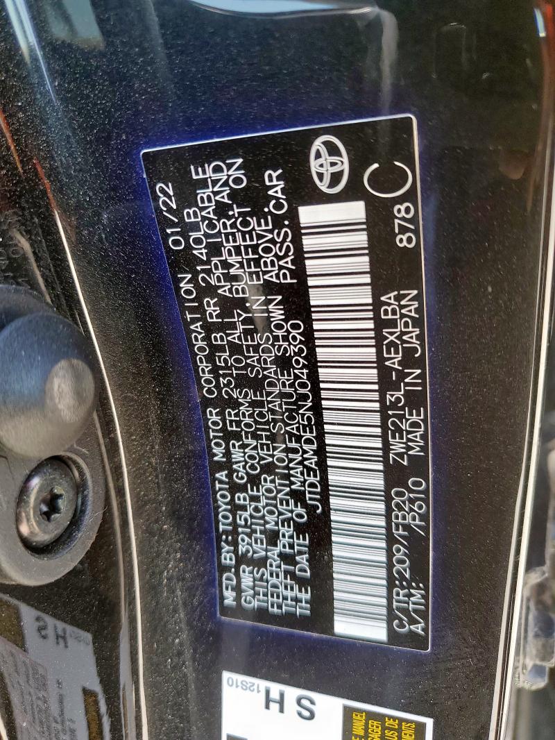 JTDEAMDE5NJ049390 - 2022 TOYOTA COROLLA LE 黑色 照片 12