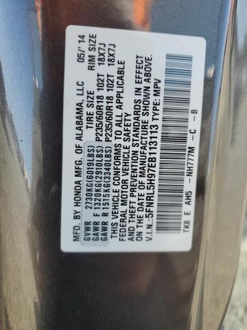 5FNRL5H97EB113113 - 2014 HONDA ODYSSEY TOURING GRAY photo 13