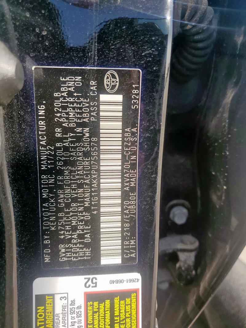 4T1G11AKXPU756578 - 2023 TOYOTA CAMRY SE NIGHT SHADE BLACK photo 12