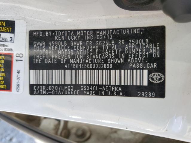 4T1BK1EB6DU032898 - 2013 TOYOTA AVALON BASE 白色 照片 12