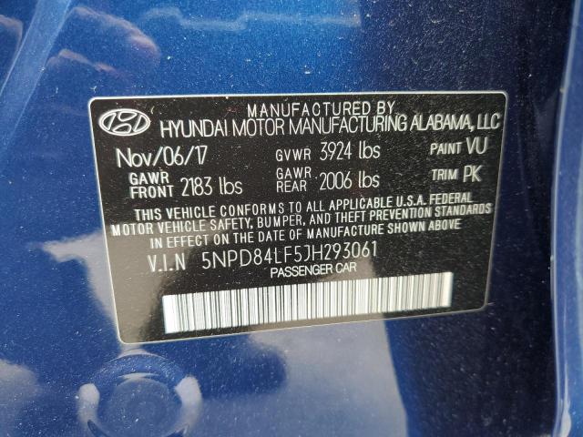 5NPD84LF5JH293061 - 2018 HYUNDAI ELANTRA SEL BLUE photo 12