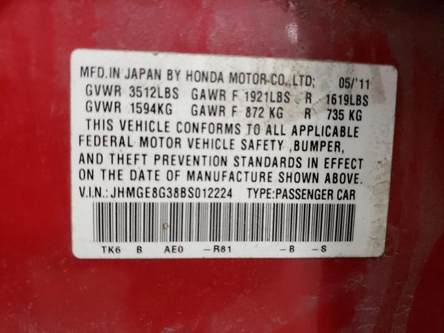 JHMGE8G38BS012224 - 2011 HONDA FIT RED photo 13