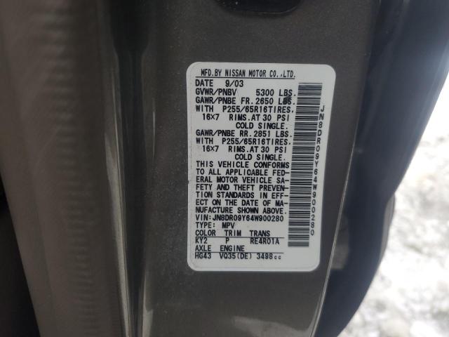 JN8DR09Y64W900280 - 2004 NISSAN PATHFINDER LE BEIGE photo 13