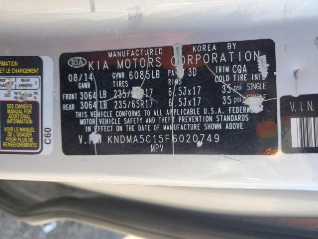 KNDMA5C15F6020749 - 2015 KIA SEDONA L SILVER photo 13