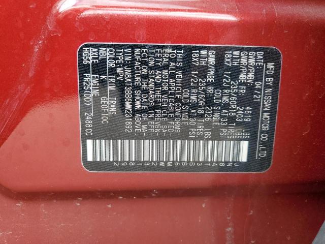 JN8AT3BB6MW231892 - 2021 NISSAN ROGUE SV RED photo 12