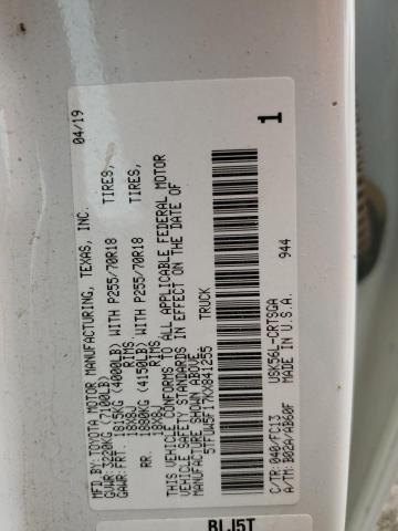 5TFUW5F17KX841255 - 2019 TOYOTA TUNDRA DOUBLE CAB SR/SR5 WHITE photo 12