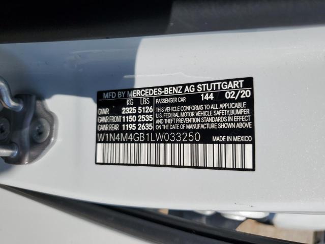 W1N4M4GB1LW033250 - 2020 MERCEDES-BENZ GLB 250 WHITE photo 12