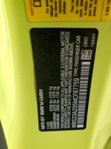 WBS33AZ05MCF87759 - 2021 BMW M4 COMPETITION YELLOW photo 13