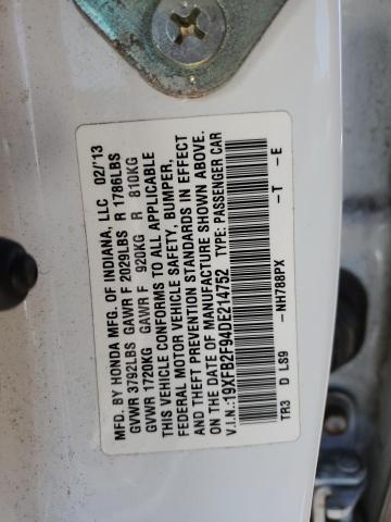 19XFB2F94DE214752 - 2013 HONDA CIVIC EXL თეთრი ფოტო 13