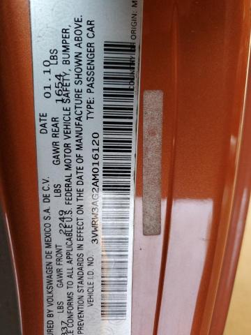 3VWRW3AG2AM016120 - 2010 VOLKSWAGEN NEW BEETLE ORANGE photo 12