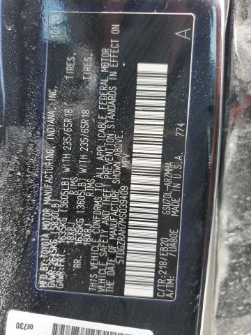 5TDGZRAH7MS039409 - 2021 TOYOTA HIGHLANDER XLE BLACK photo 13