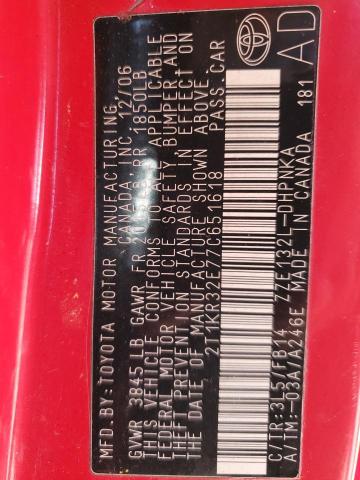 2T1KR32E77C651618 - 2007 TOYOTA COROLLA MA XR RED photo 12