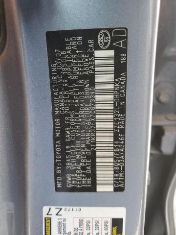 2T1KR32EX7C673340 - 2007 TOYOTA COROLLA MA XR SILVER photo 13