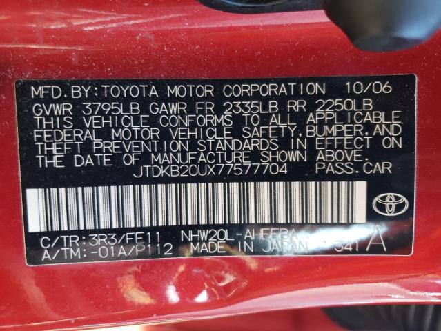 JTDKB20UX77577704 - 2007 TOYOTA PRIUS RED photo 12