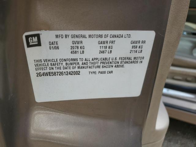 2G4WE587261242002 - 2006 BUICK LACROSSE CXS GOLD photo 12