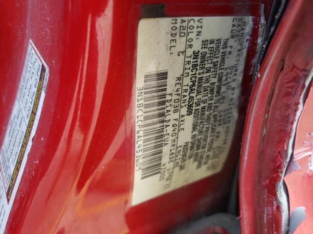 3N1BC1CP6AL453609 - 2010 NISSAN VERSA S RED photo 12