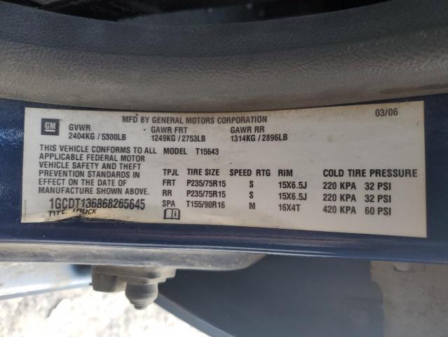 1GCDT136868265645 - 2006 CHEVROLET COLORADO BLUE photo 12